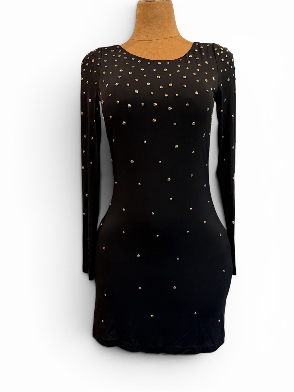 Halston Heritage Black Gold Studded Long Sleeve Mini Dress - Size 6 - Picture 10 of 11